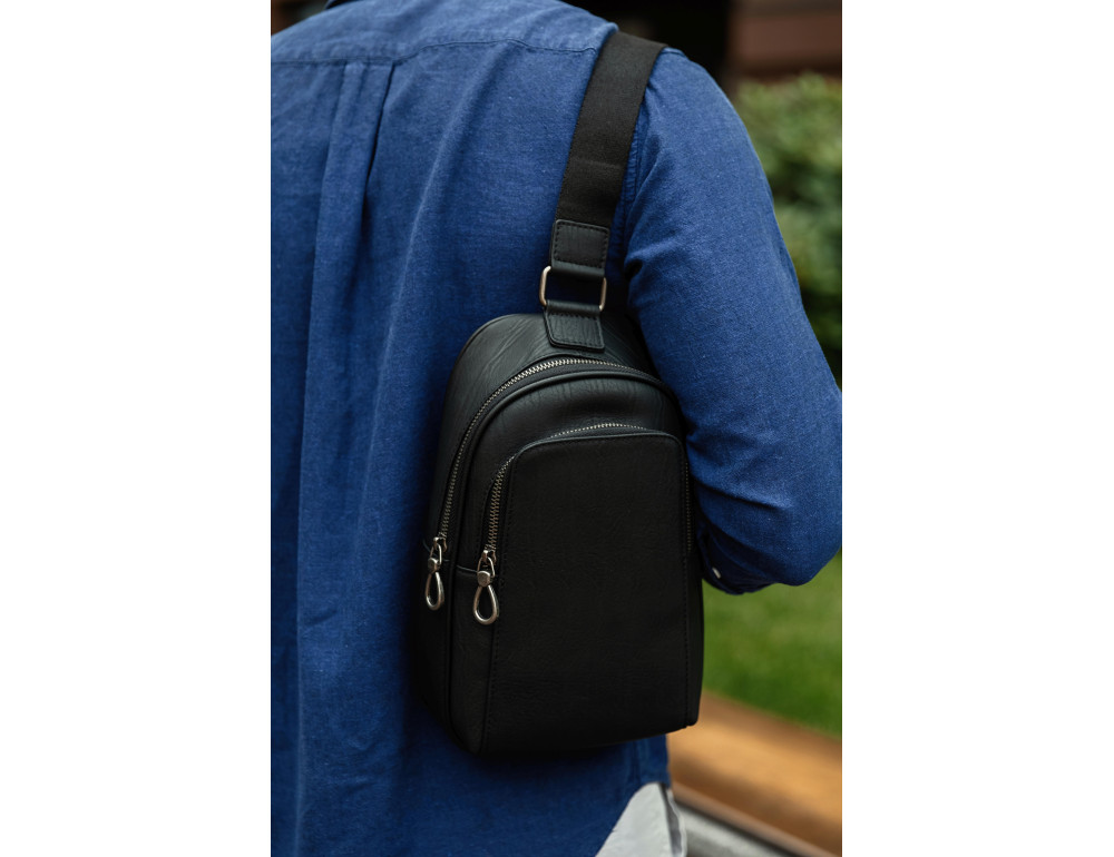 Чоловіча шкіряна сумка-слінг чорна Tiding Bag SM8-825A - Фотографія № 5