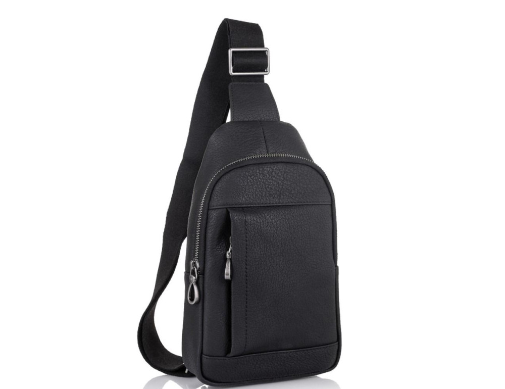 Мужская кожаная сумка-слинг черная Tiding Bag SM8-827A - Фото № 1 Мужская кожаная сумка-слинг черная Tiding Bag SM8-827A - Фото № 1