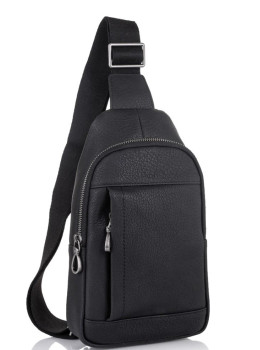 Мужская кожаная сумка-слинг черная Tiding Bag SM8-827A