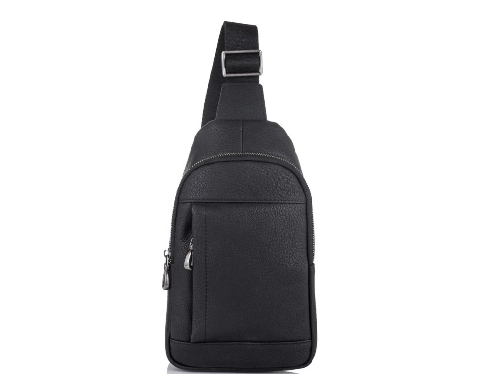 Мужская кожаная сумка-слинг черная Tiding Bag SM8-827A - Фото № 4