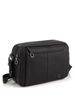 Горизонтальный кожаный мессенджер черный Tiding Bag SM8-8890-1A
