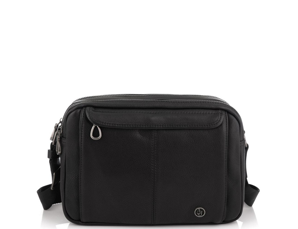 Горизонтальный кожаный мессенджер черный Tiding Bag SM8-8890-1A - Фото № 2