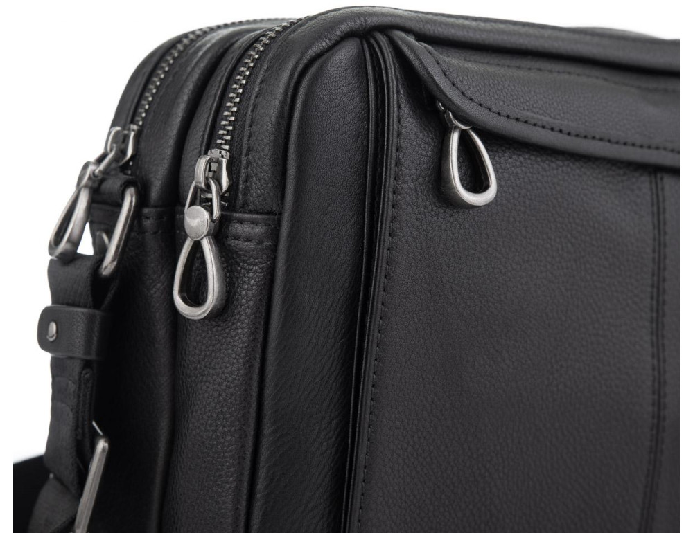 Горизонтальный кожаный мессенджер черный Tiding Bag SM8-8890-1A - Фото № 3