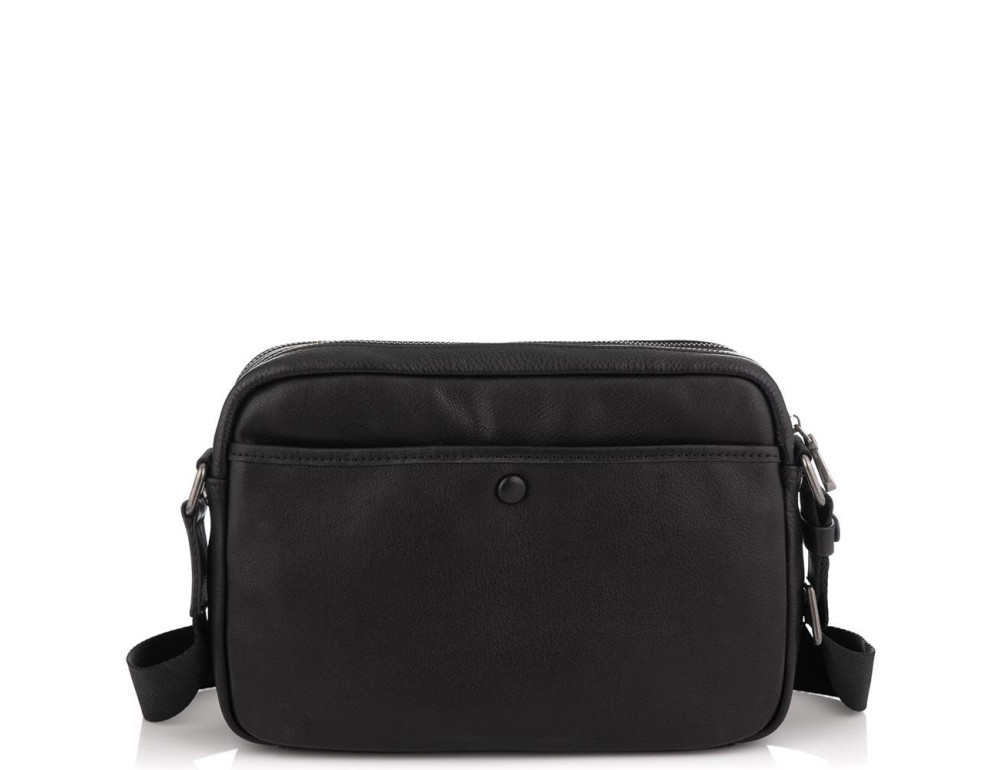 Горизонтальный кожаный мессенджер черный Tiding Bag SM8-8890-1A - Фото № 4