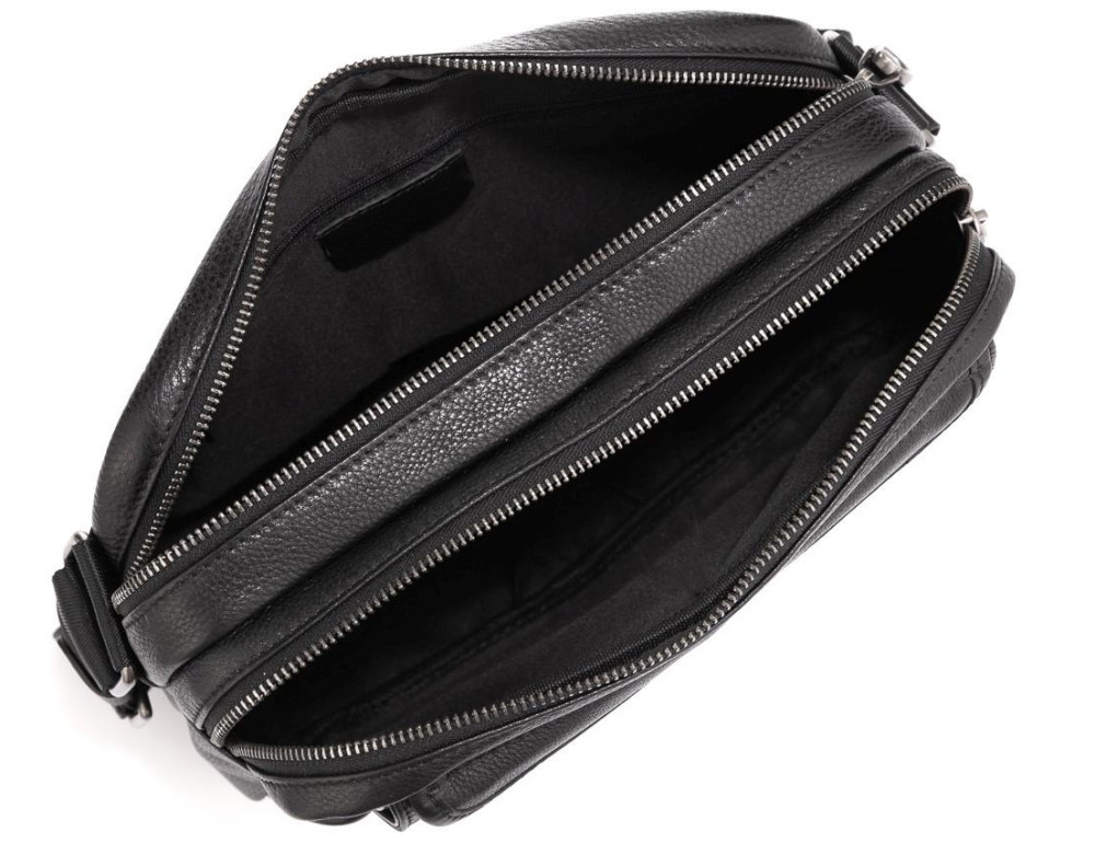 Горизонтальный кожаный мессенджер черный Tiding Bag SM8-8890-1A - Фото № 5