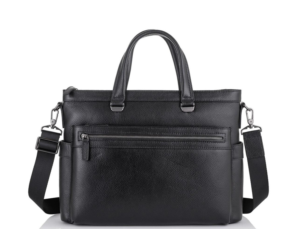 Классическая мужская черная кожаная сумка Tiding Bag SM8-8990-1A - Фото № 5