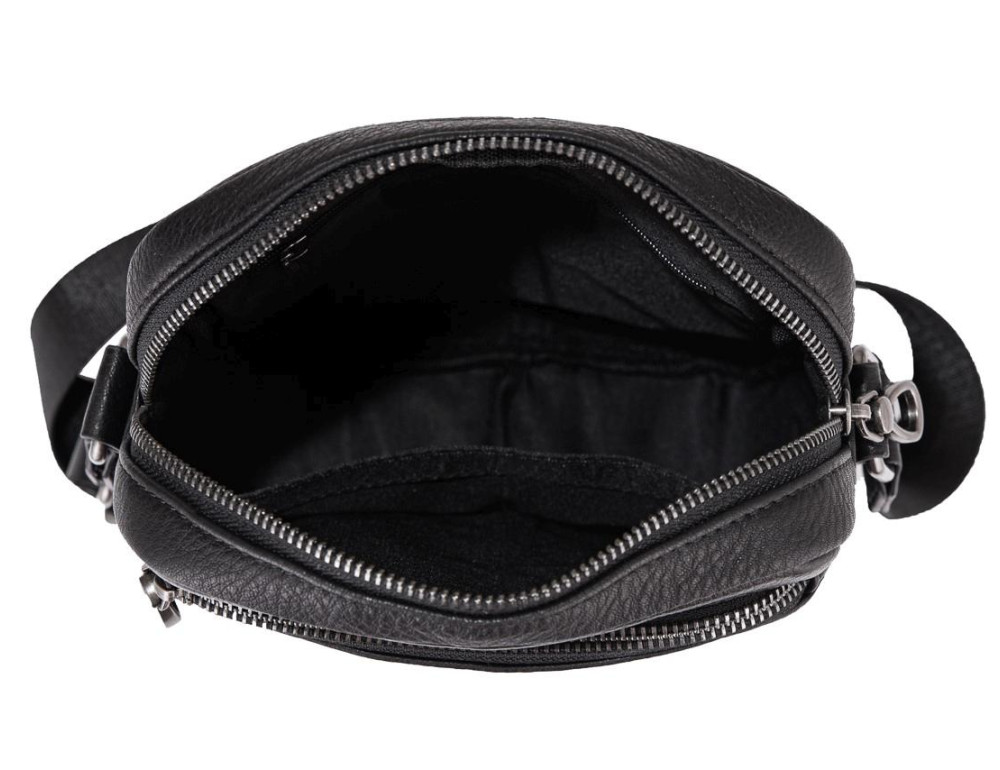 Мужская кожаная сумка через плечо черная Tiding Bag SM8-9686-4A - Фото № 2