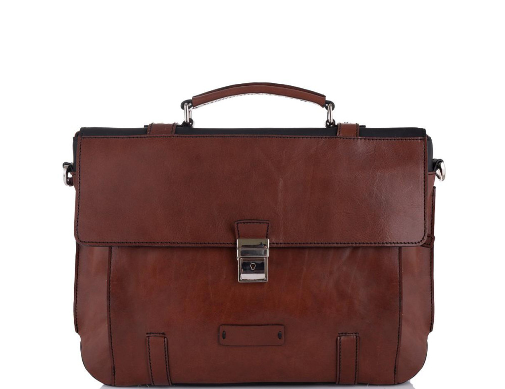 Уценка! Стильный мужской кожаный коричневый портфель Tiding Bag T0041-5 - Фото № 4