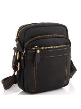Чоловіча сумка на плече чорна шкіряна Tiding Bag t0036A