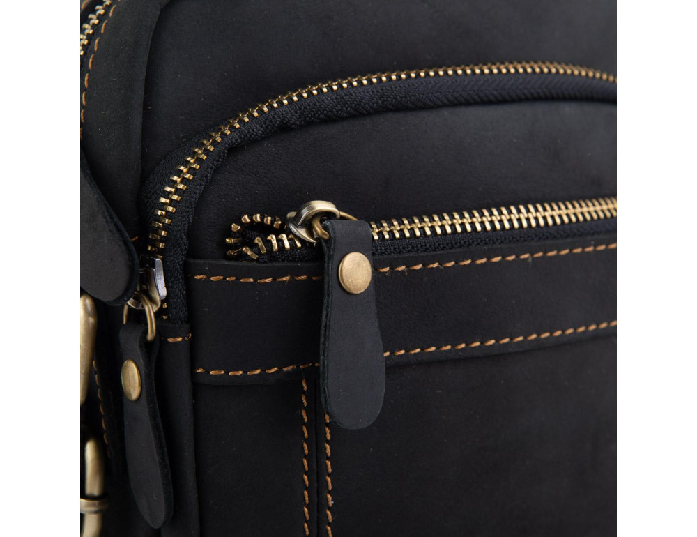 Чоловіча сумка на плече чорна шкіряна Tiding Bag t0036A - Фотографія № 2