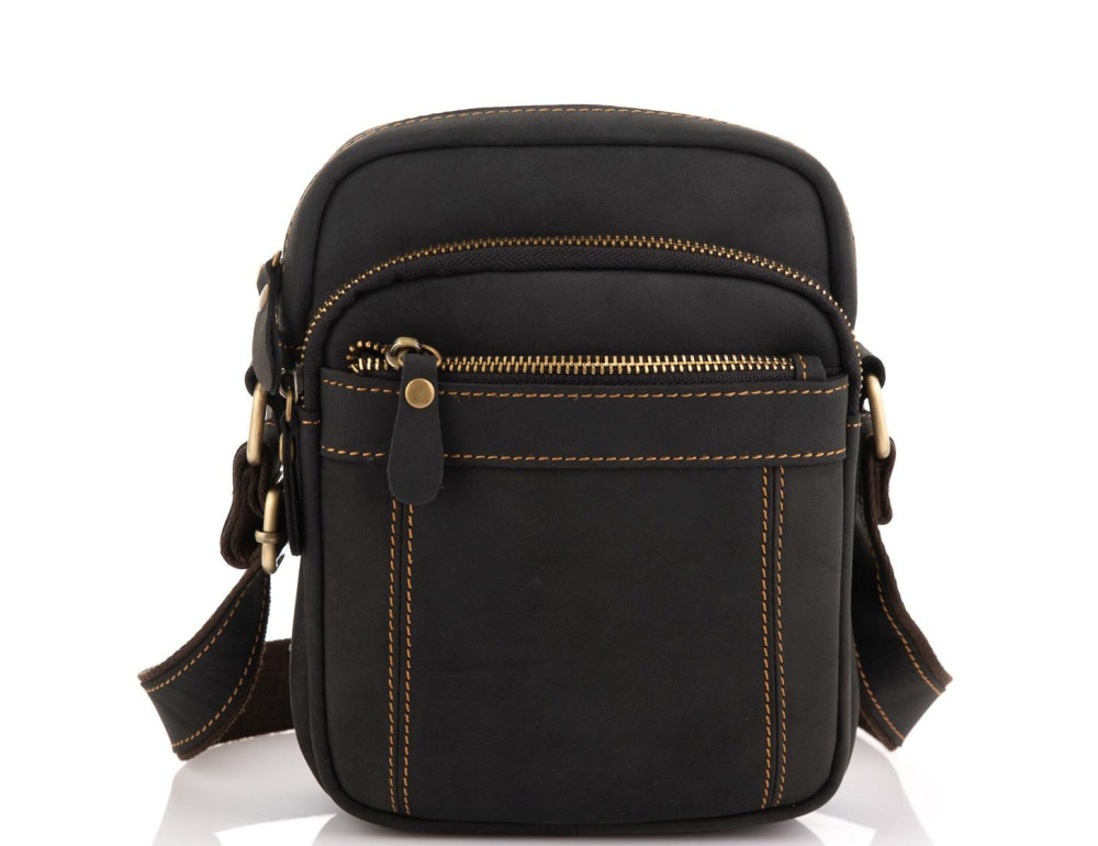 Чоловіча сумка на плече чорна шкіряна Tiding Bag t0036A - Фотографія № 5
