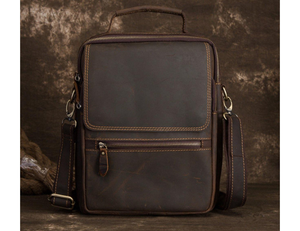 Сумка чоловіча через плече натуральна шкіра з ручкою Tiding Bag t0040 - Фотографія № 2