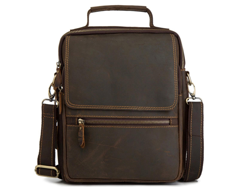 Сумка чоловіча через плече натуральна шкіра з ручкою Tiding Bag t0040 - Фотографія № 7