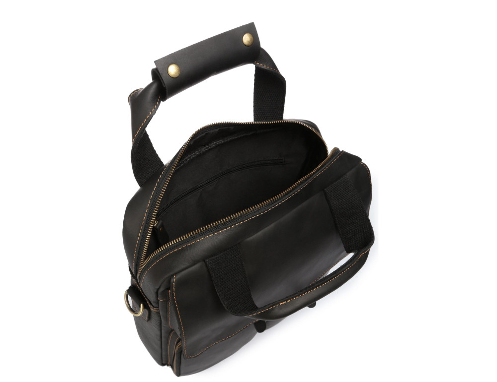 Вертикальная мужская кожаная сумка через плечо для документов Tiding Bag t1072A - Фото № 7