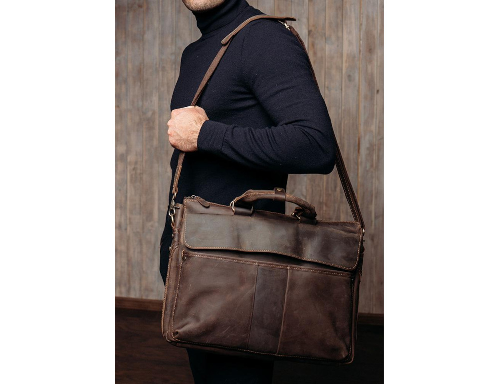 Сумка-портфель для ноутбука мужская кожаная 17 дюймов Tiding Bag t1096 - Фото № 2
