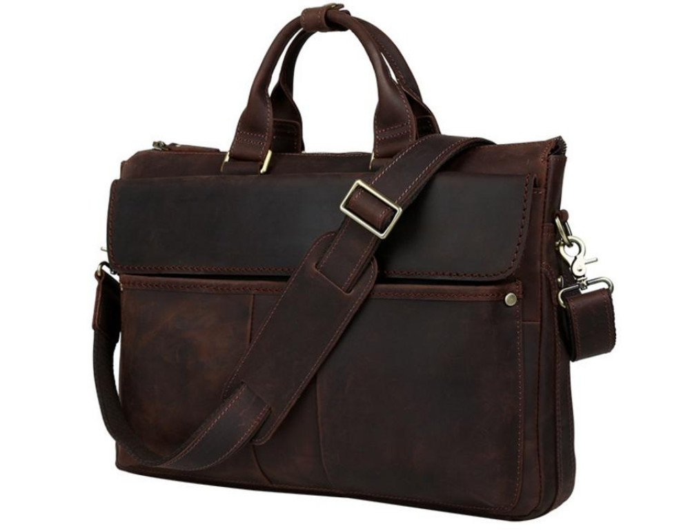Сумка-портфель для ноутбука мужская кожаная 17 дюймов Tiding Bag t1096 - Фото № 5