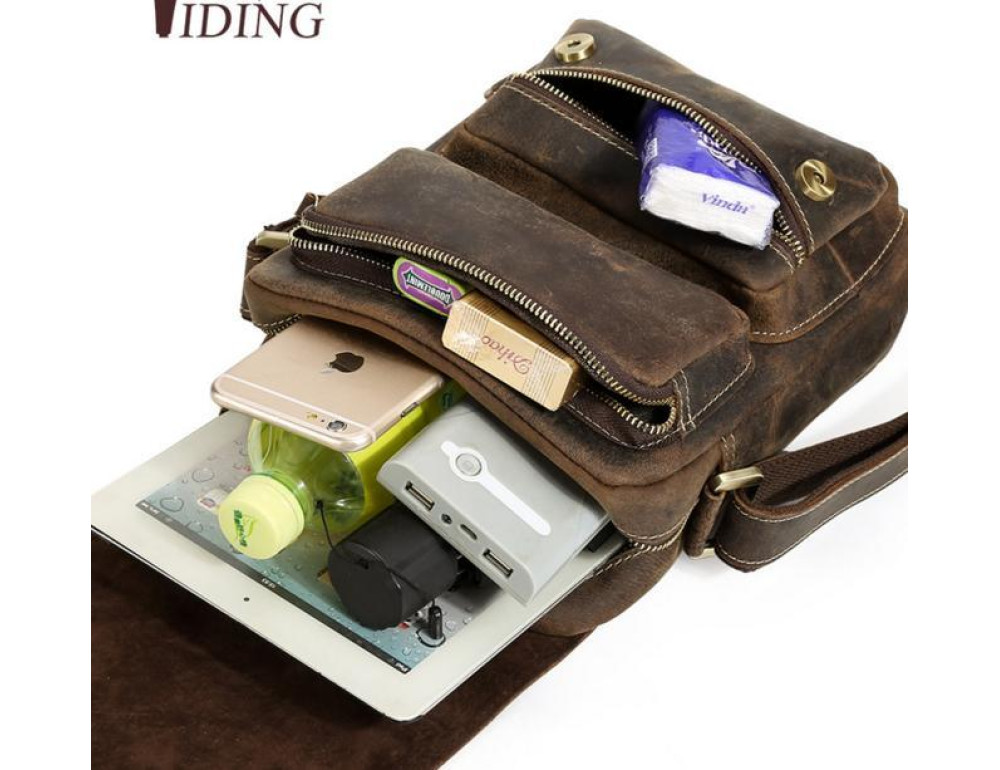 Чоловічий месенджер із вінтажної коричневої шкіри Tiding Bag T1172 - Фотографія № 2