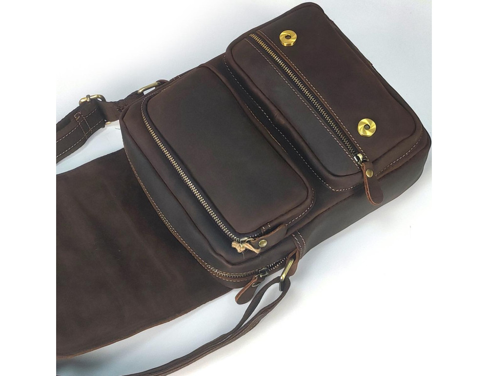Чоловічий месенджер із вінтажної коричневої шкіри Tiding Bag T1172 - Фотографія № 9