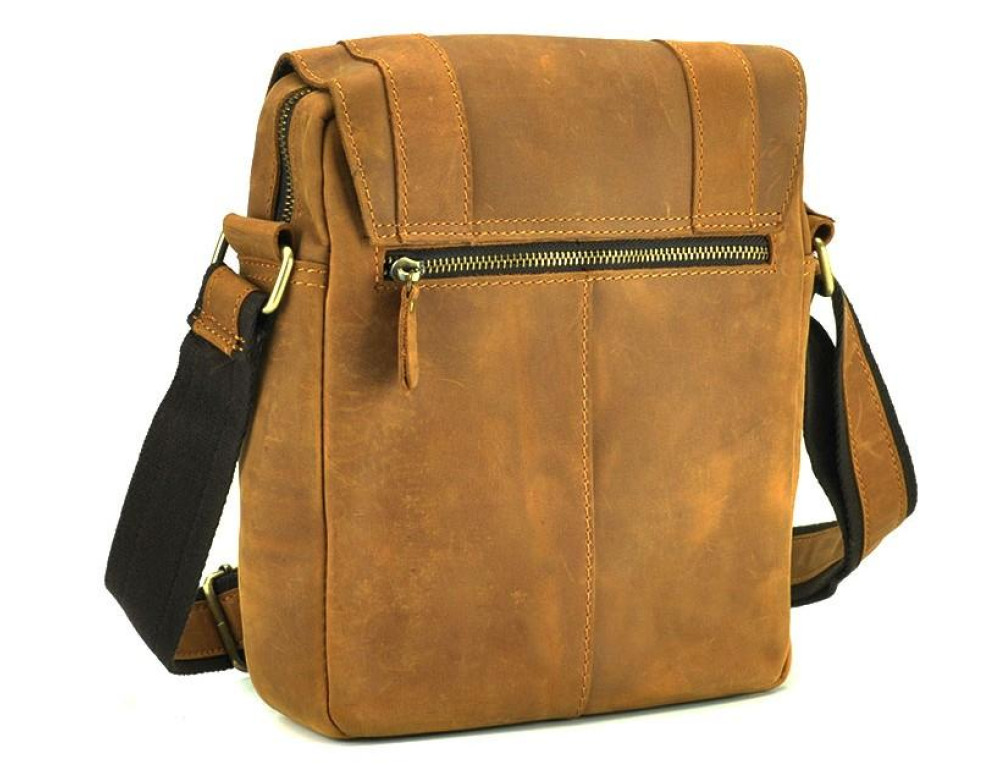 Эксклюзивный мужской кожаный мессенджер через плечо рыжий Tiding Bag T1172C - Фото № 2