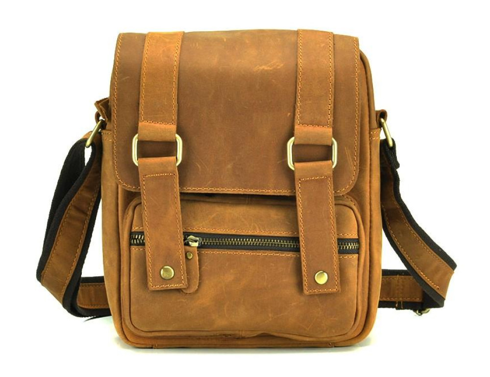 Эксклюзивный мужской кожаный мессенджер через плечо рыжий Tiding Bag T1172C - Фото № 3