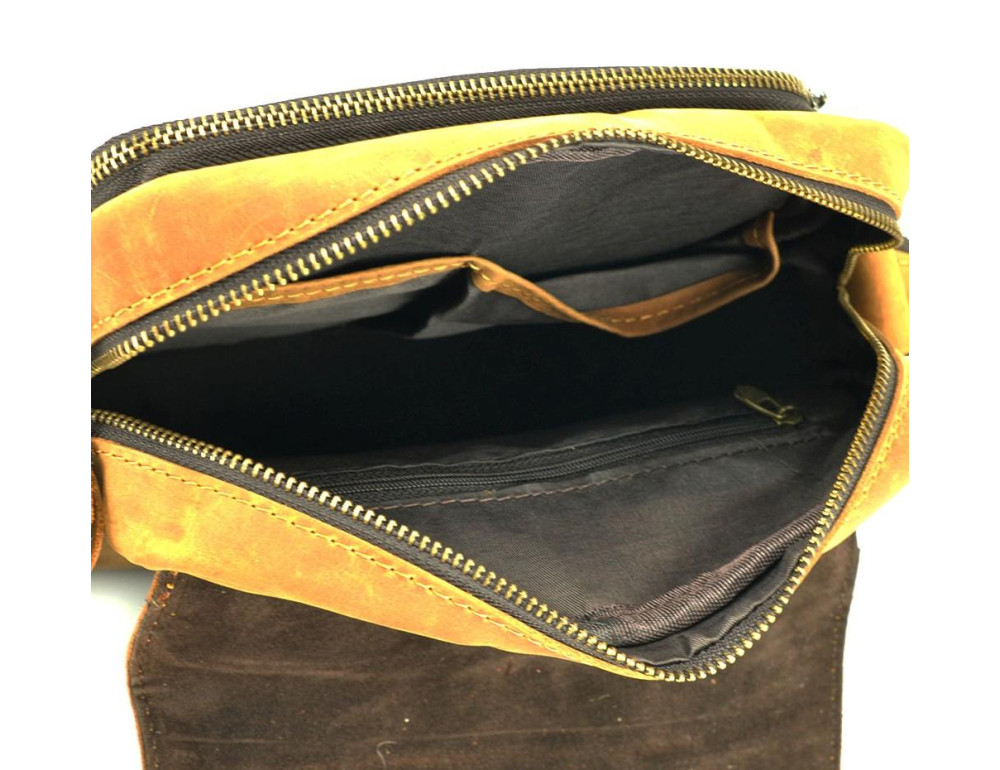 Эксклюзивный мужской кожаный мессенджер через плечо рыжий Tiding Bag T1172C - Фото № 4