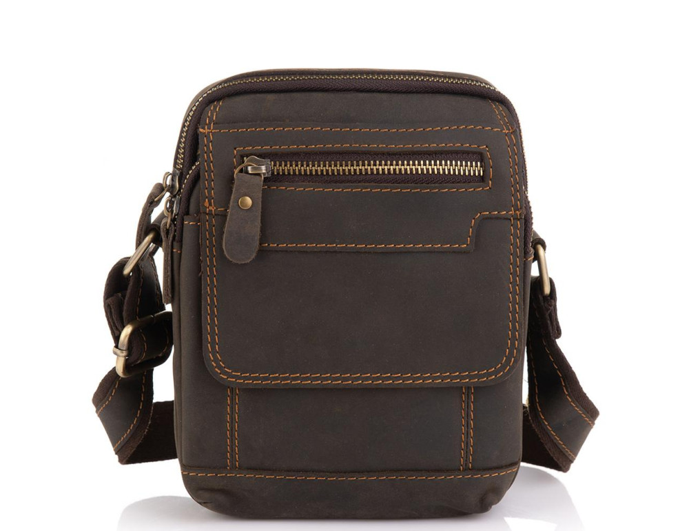 Мужская кожаная сумка коричневая Tiding Bag t2101 - Фото № 5