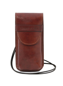 Эксклюзивный кожаный футляр для Очков/Смартфона Большой размер TL141321 (Коричневый)
