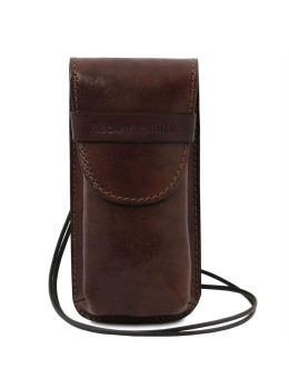 Эксклюзивный кожаный футляр для Очков/Смартфона Большой размер TL141321 (Темно-коричневый)