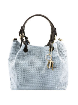 Кожаная сумка-шоппер KeyLuck с плетеным теснением Tuscany TL141573  (Светло-голубой)