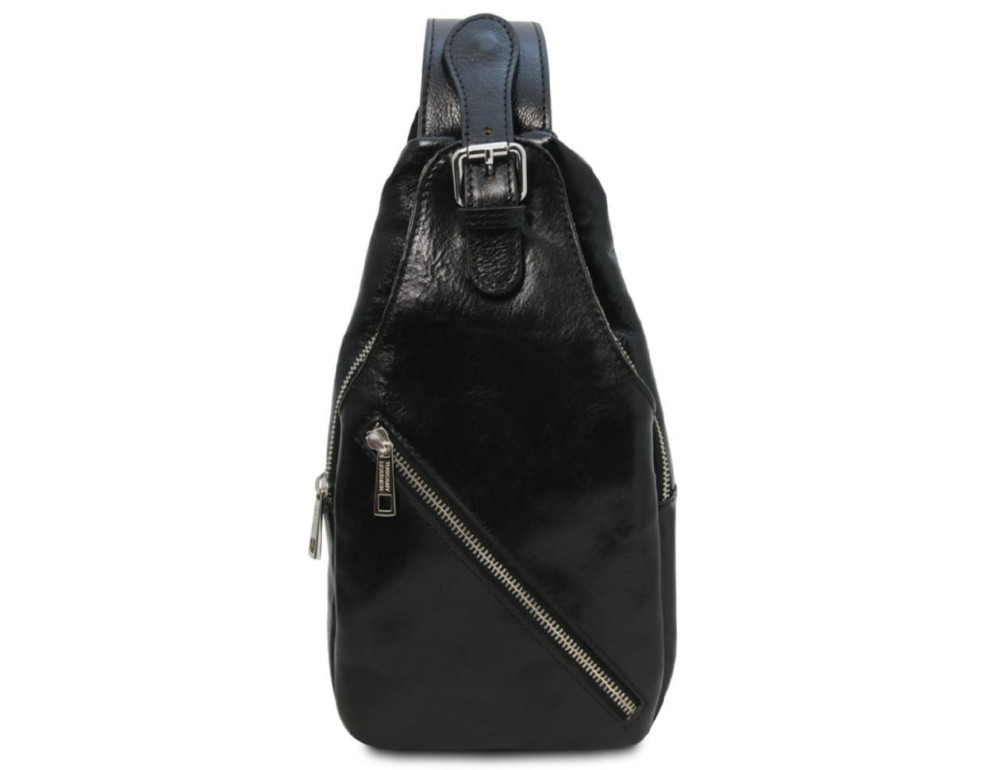 Шкіряна сумка слінг нагрудна кроссовер crossover bag Tuscany TL142195 (Чорний) - Фотографія № 1
