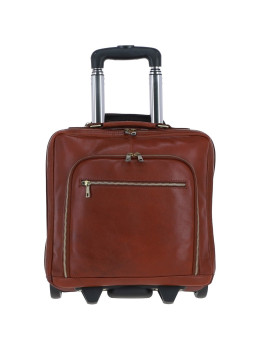 Рыжая дорожная сумка на колёсах из натуральной кожи Ashwood PL-51 Tan