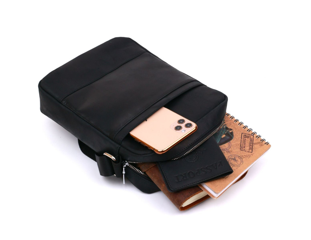 Чорна шкіряна сумка месенджер Shvigel leather 16331 - Фотографія № 6
