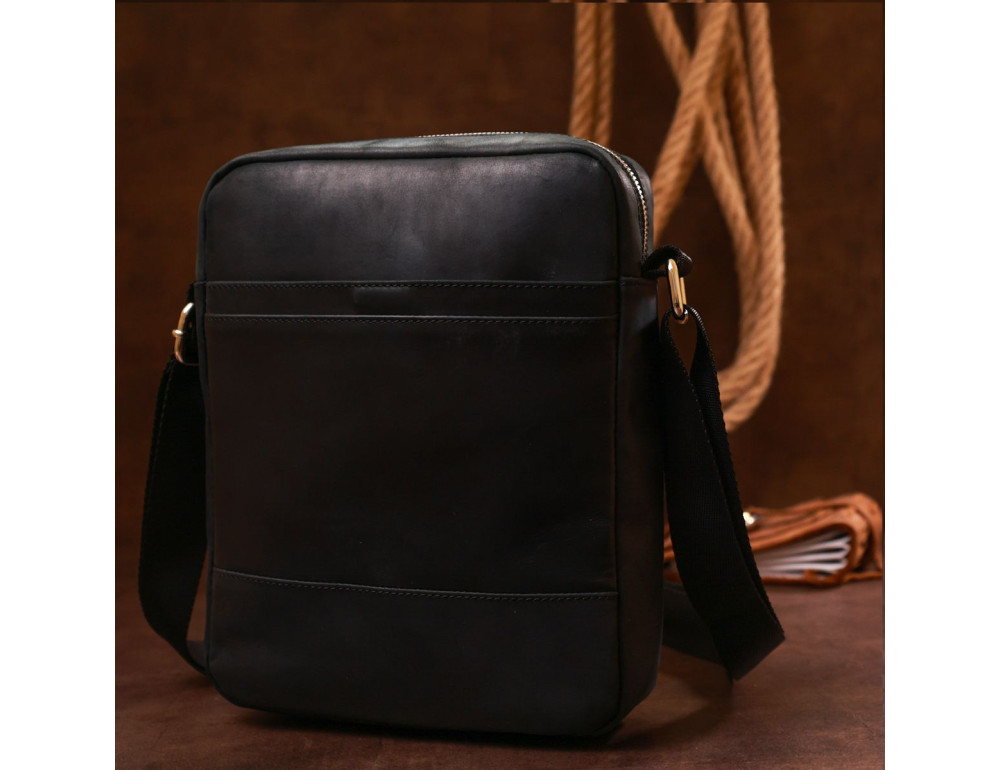 Чорна шкіряна сумка месенджер Shvigel leather 16331 - Фотографія № 8