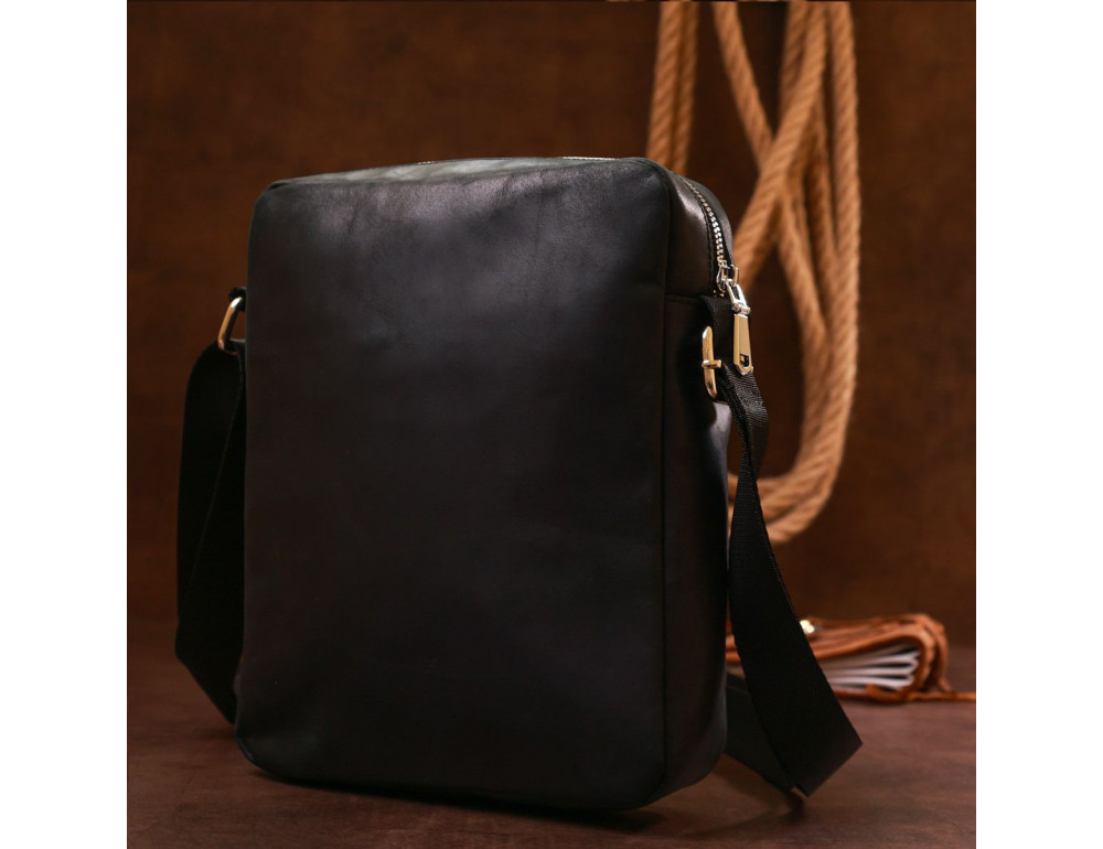 Чорна шкіряна сумка месенджер Shvigel leather 16331 - Фотографія № 9