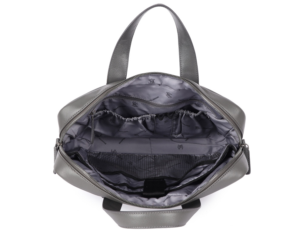 Стильная кожаная сумка для ноутбука 14" Brampton London Maven (Серая) — модель 64273 GREY - Фото № 6