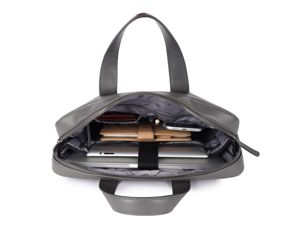 Стильная кожаная сумка для ноутбука 14" Brampton London Maven (Серая) — модель 64273 GREY - Фото № 7