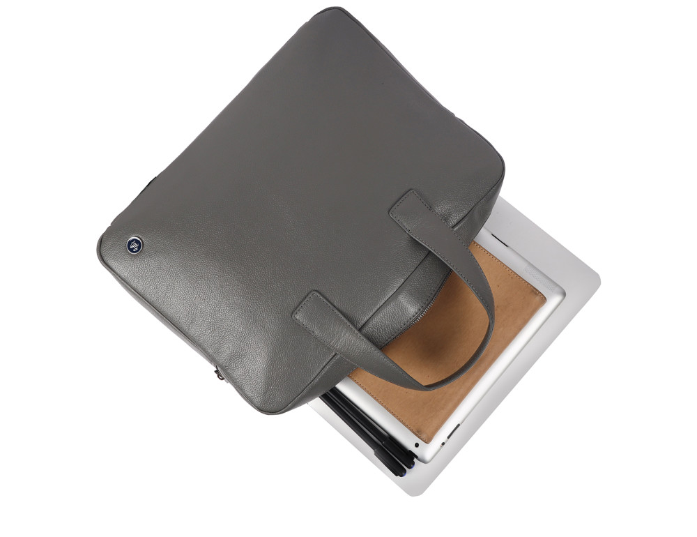 Стильная кожаная сумка для ноутбука 14" Brampton London Maven (Серая) — модель 64273 GREY - Фото № 8