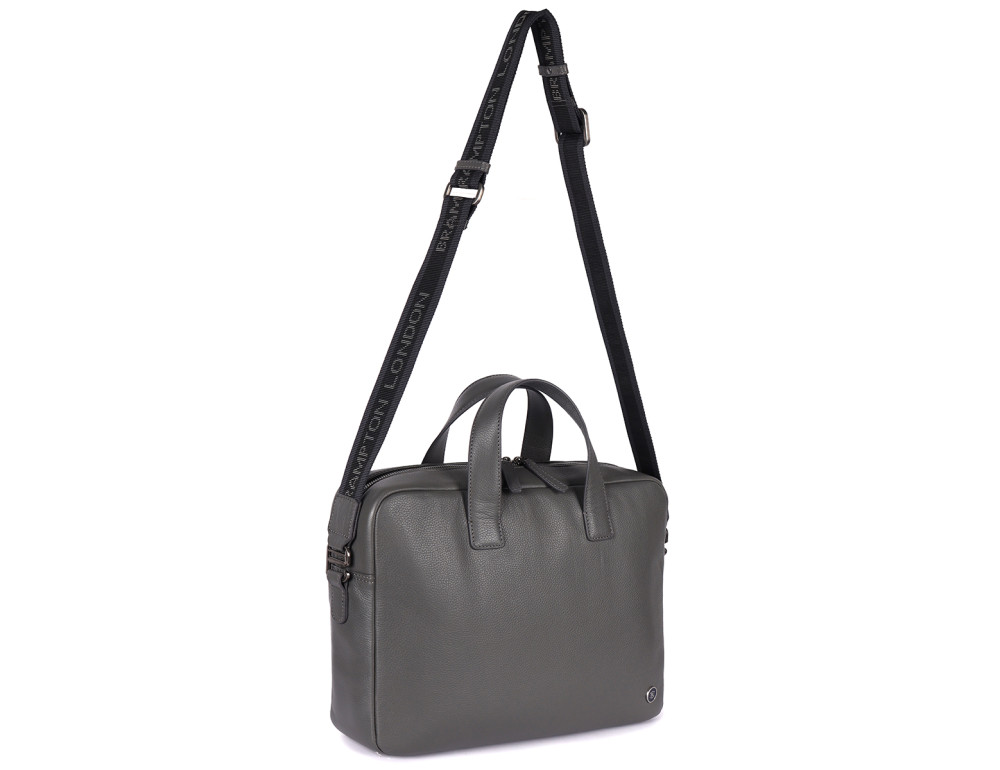 Стильная кожаная сумка для ноутбука 14" Brampton London Maven (Серая) — модель 64273 GREY - Фото № 11