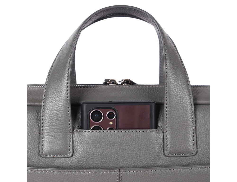 Стильная кожаная сумка для ноутбука 14" Brampton London Maven (Серая) — модель 64273 GREY - Фото № 12