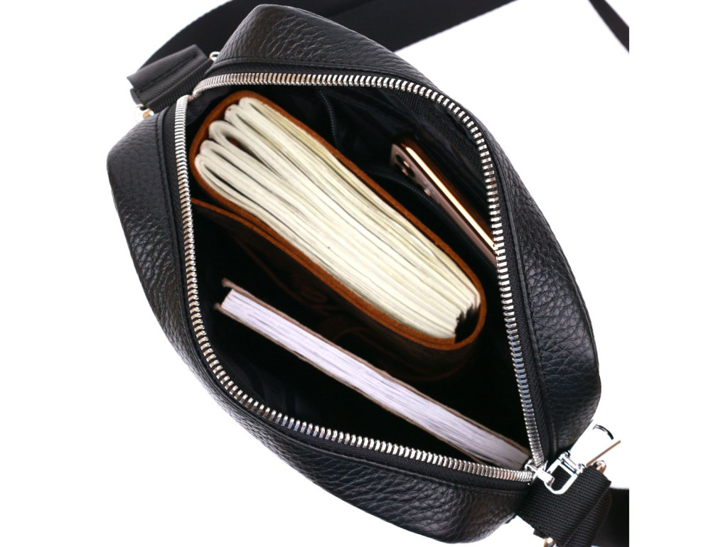 Чёрная кожаная сумка мессенджер Shvigel leather 16334 - Фото № 4