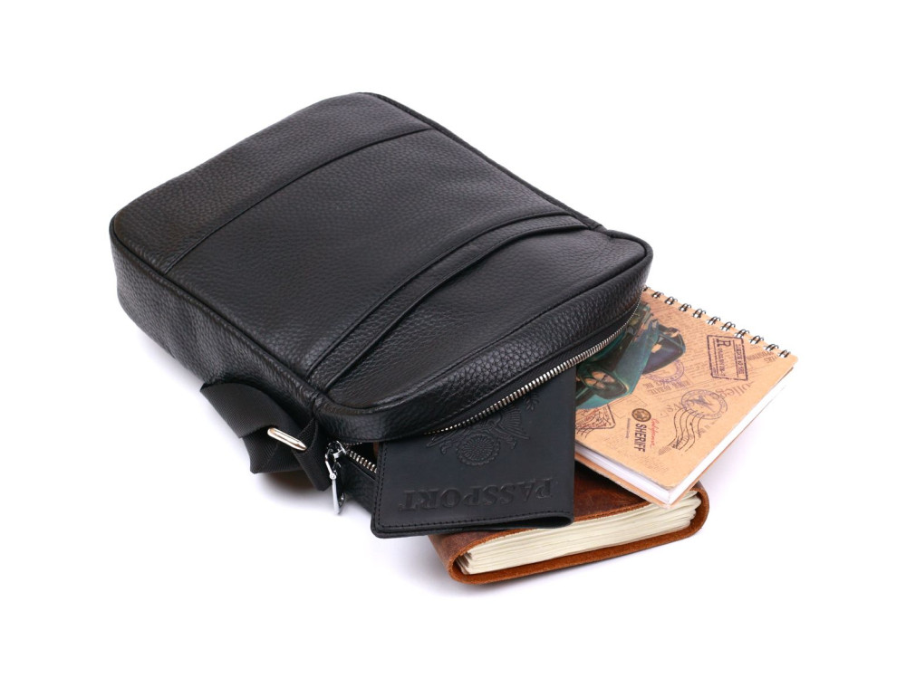 Чёрная кожаная сумка мессенджер Shvigel leather 16334 - Фото № 5