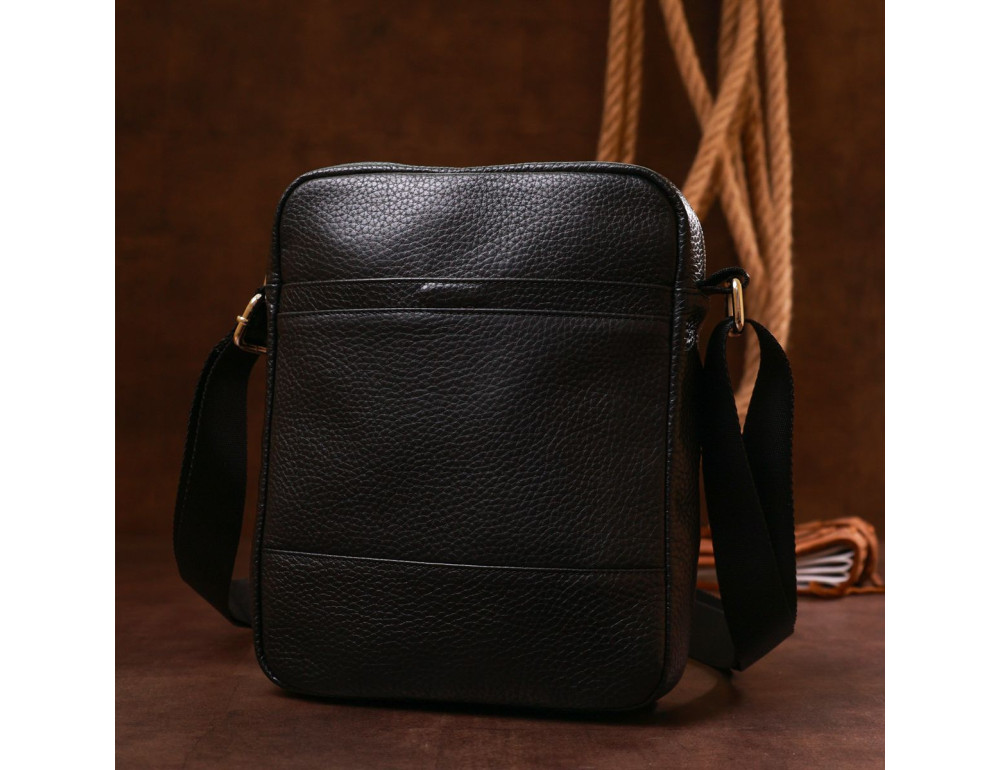 Чёрная кожаная сумка мессенджер Shvigel leather 16334 - Фото № 7