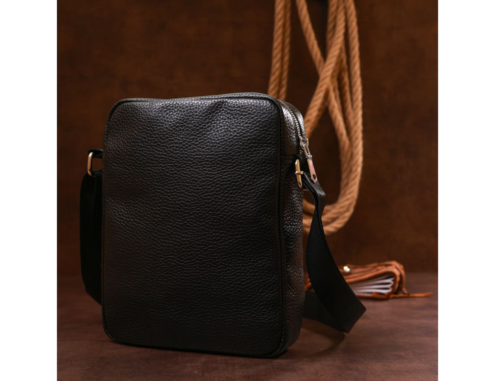 Чёрная кожаная сумка мессенджер Shvigel leather 16334 - Фото № 8