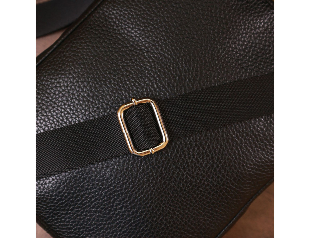 Чёрная кожаная сумка мессенджер Shvigel leather 16334 - Фото № 9