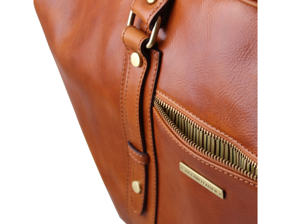 Кожаная дорожная сумка с фронтальным карманом Tuscany Leather TL Voyager TL142140 (коричневая) - Фото № 7
