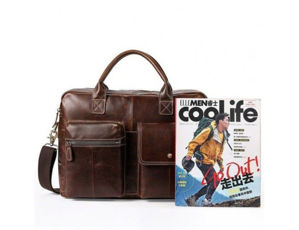 Коричневая кожаная сумка для ноутбука Vintage 14661 - Фото № 3