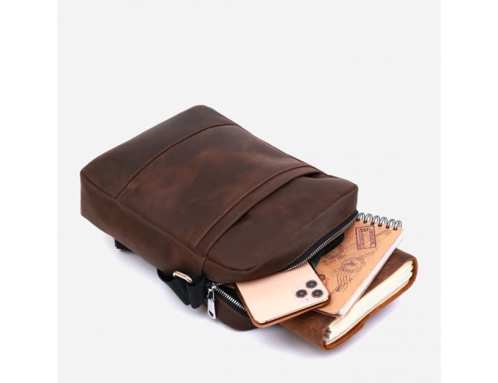 Коричневая кожаная сумка мессенджер Shvigel leather 16332 - Фото № 4