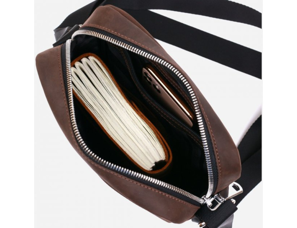 Коричневая кожаная сумка мессенджер Shvigel leather 16332 - Фото № 5