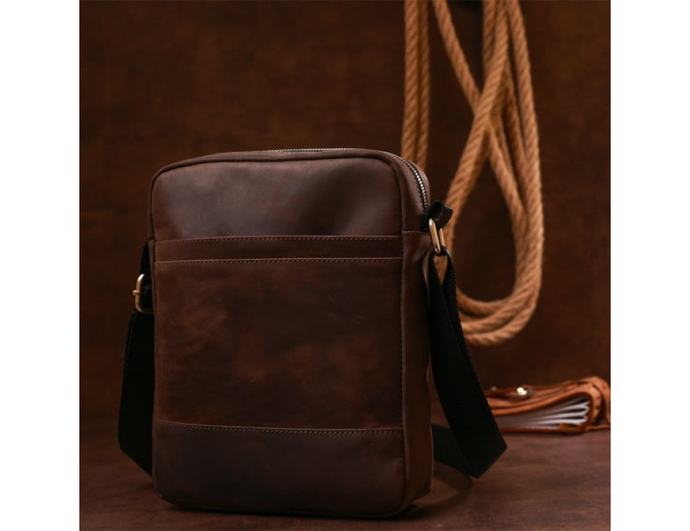 Коричневая кожаная сумка мессенджер Shvigel leather 16332 - Фото № 6