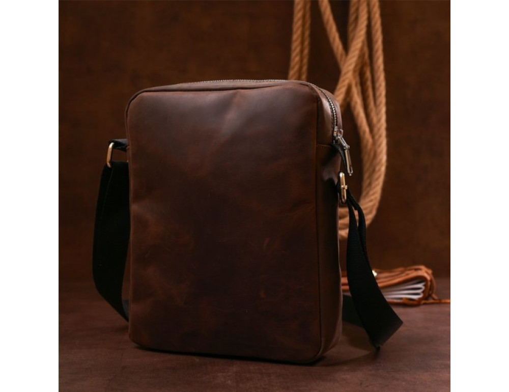 Коричневая кожаная сумка мессенджер Shvigel leather 16332 - Фото № 7